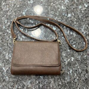 Brown Faux Leather Crossbody Wallet Purse – Multi-Compartment Organizer Bag